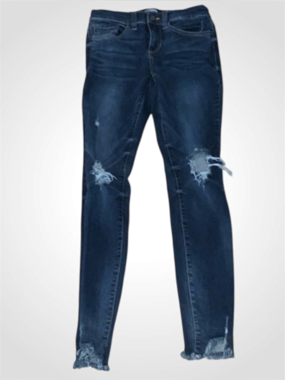 Sneak Peek Mid Rise Ripped Frayed Blue Super Stretchy Jeggings Size Jr. 1